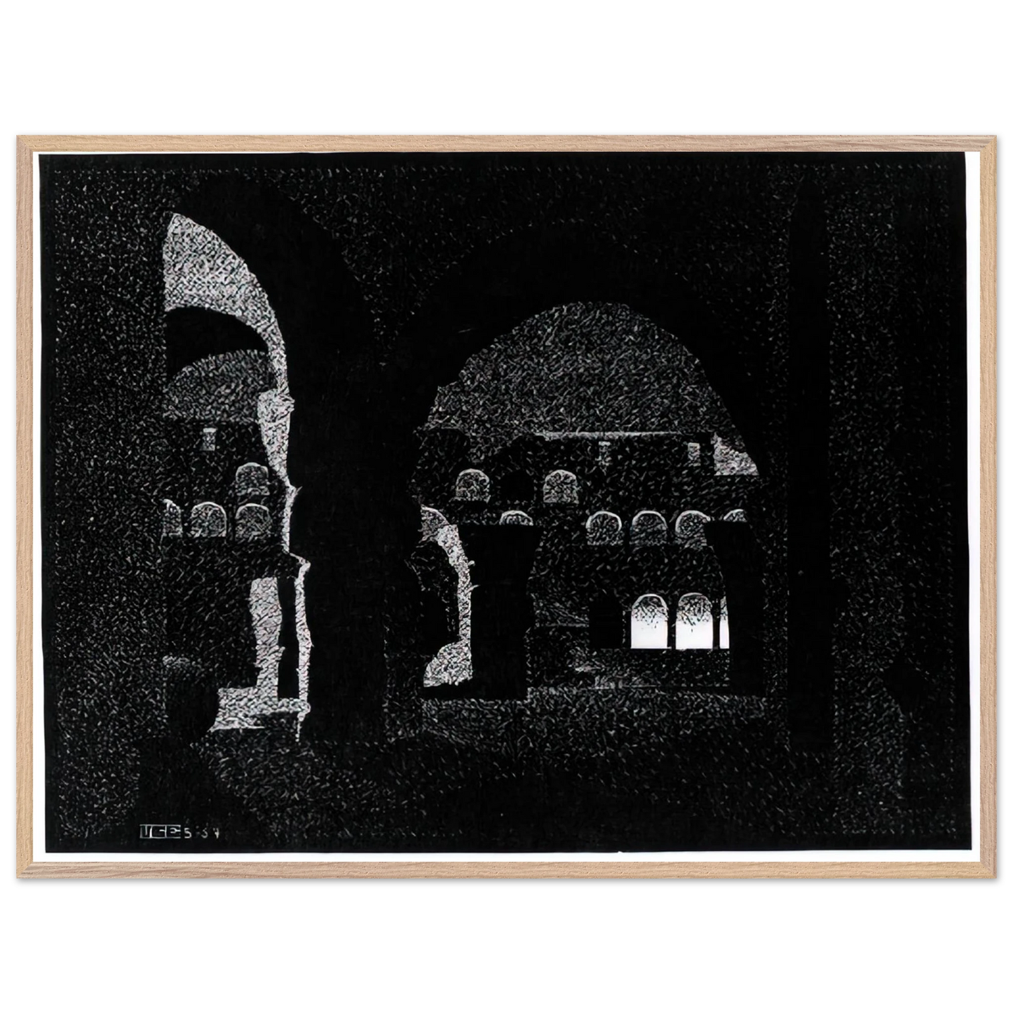MC Escher - NOCTURNAL ROME COLOSSEUM Wall Art - 21x29.7 cm / 8x12" - Premium Wooden Framed Poster With Fine Art Paper - Wood frame