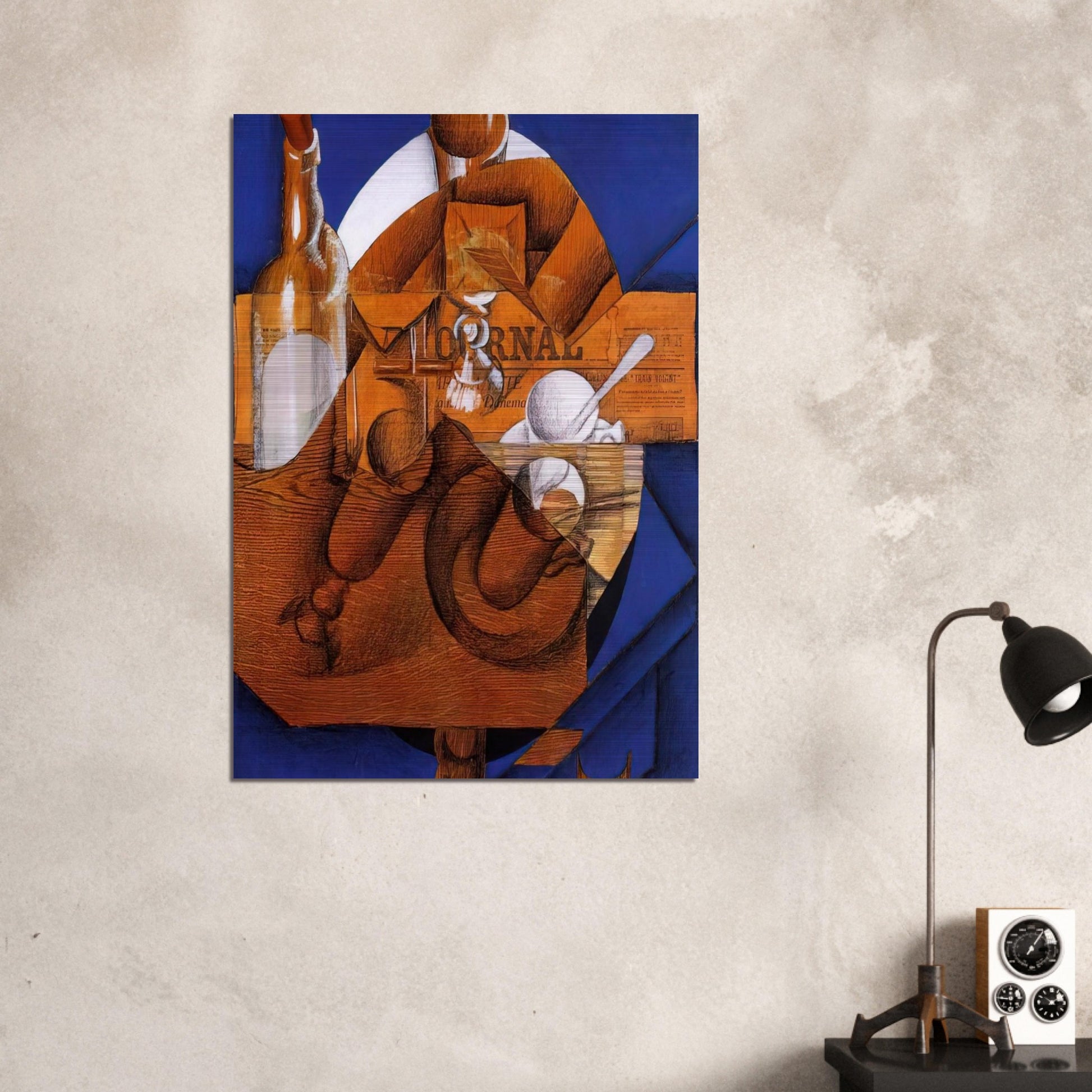 GLASS CUP AND BOTTLE - Juan Gris Brushed Aluminum Print - 70x100 cm / 28x40 inches | Juan Gris Aluminum Print | Juan Gris Prints