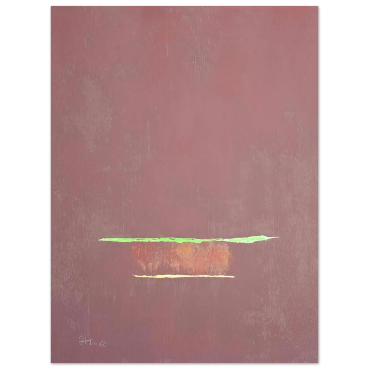 Theodoros Stamos - Purple Color Field with Two Green Lines - Color Field Painting  75x100 cm / 30x40inches Fine Art Poster