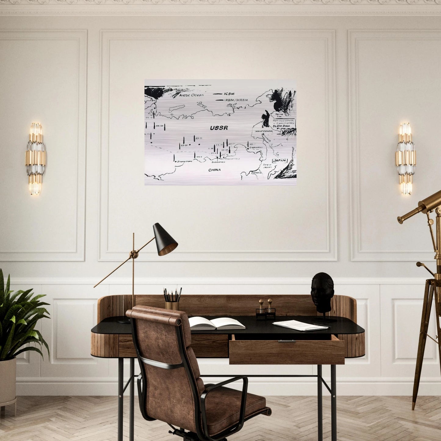 Map of Eastern U.S.S.R. Missile Bases - Andy Warhol Brushed Aluminum Print - 70x100 cm / 28x40 inches | Andy Warhol Aluminum Print | Andy Warhol Prints