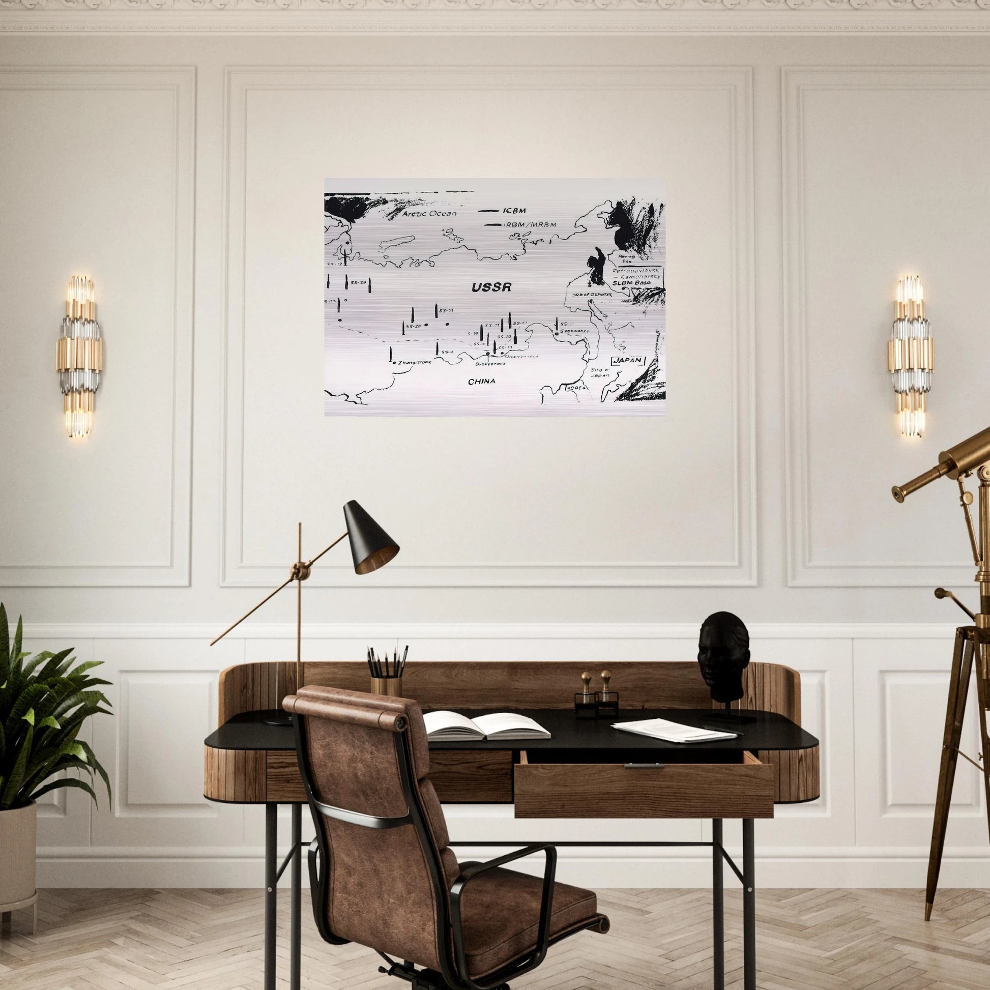 Map of Eastern U.S.S.R. Missile Bases - Andy Warhol Brushed Aluminum Print - 70x100 cm / 28x40 inches | Andy Warhol Aluminum Print | Andy Warhol Prints
