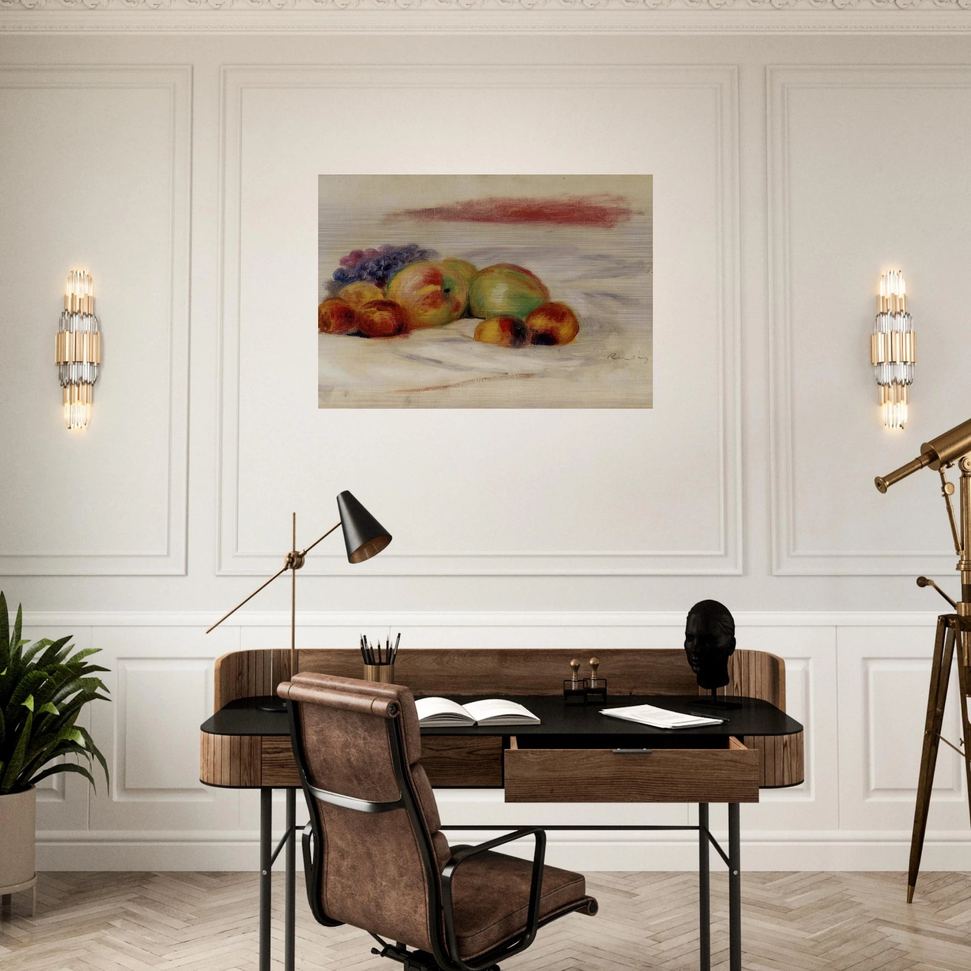 Apples and Grapes - Pierre-Auguste Renoir Brushed Aluminum Print - 70x100 cm / 28x40 inches | Pierre-Auguste Renoir Aluminum Print | Pierre-Auguste Renoir Prints