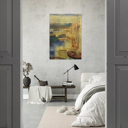 SHIPS MOORED ALONG THE DOCKS - Moise Kisling Brushed Aluminum Print - 70x100 cm / 28x40 inches | Moise Kisling Aluminum Print | Moise Kisling Prints