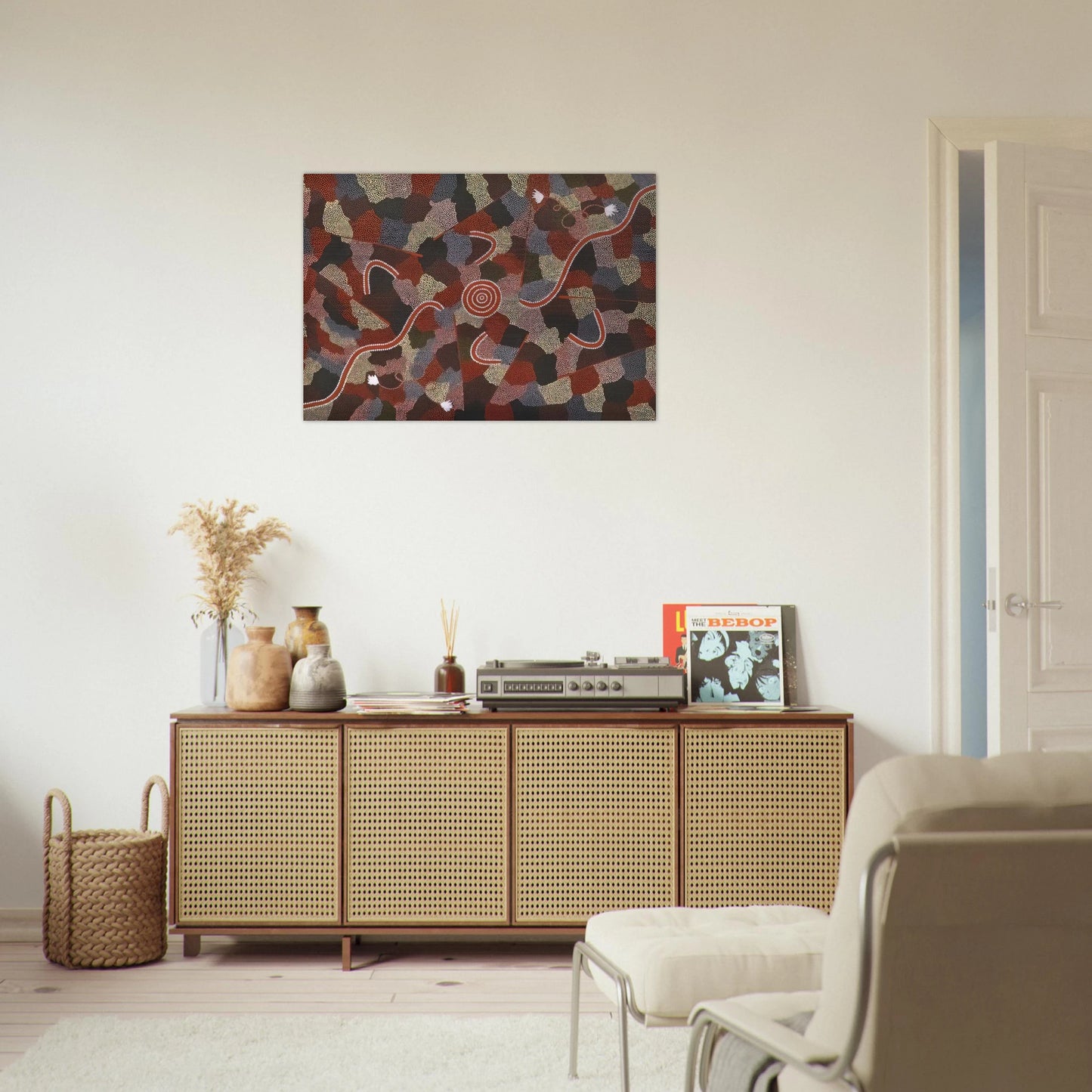 Family Dreaming - Native Art - Clifford Possum Tjapaltjarri Brushed Aluminum Print - 70x100 cm / 28x40 inches | Clifford Possum Tjapaltjarri Aluminum Print | Clifford Possum Tjapaltjarri Prints