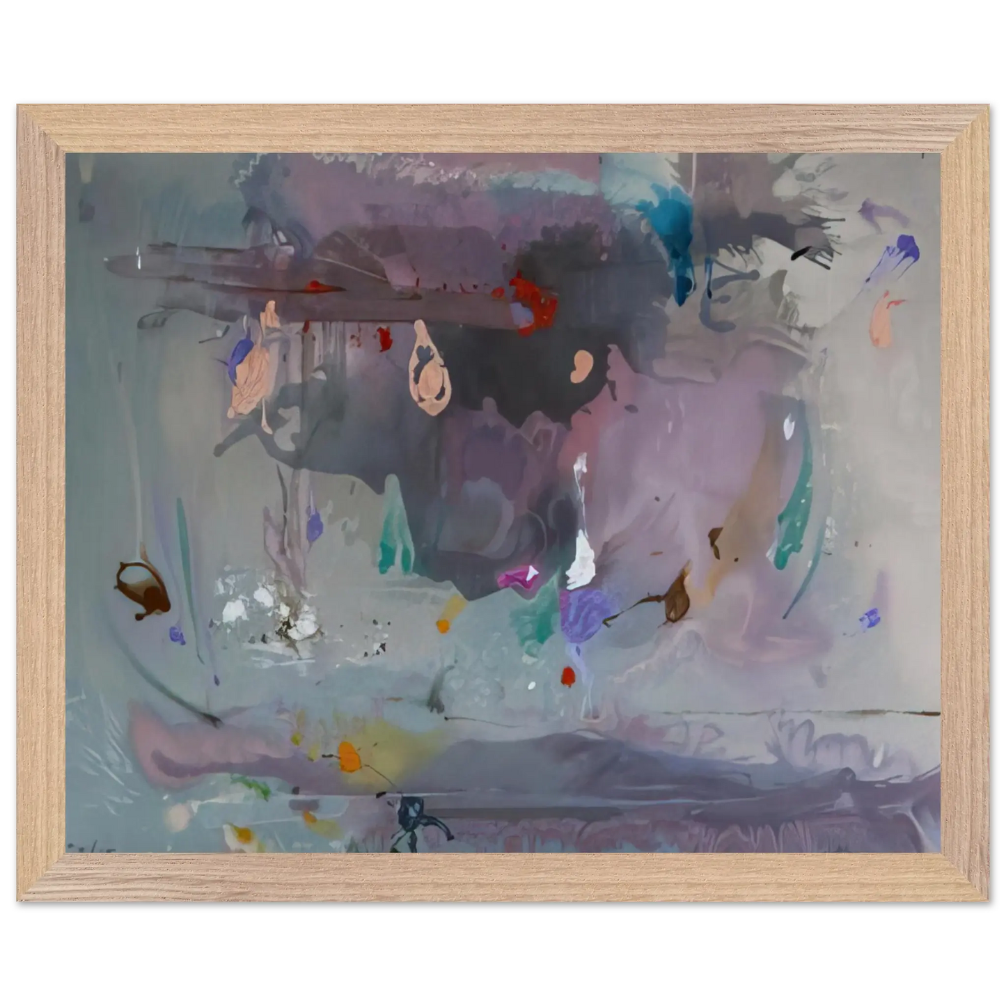 Helen Frankenthaler - Grey Fireworks - 2000 Wall art - 60x80 cm / 24x32 Inches - Premium Wooden Framed Poster With Fine Art Paper - White frame