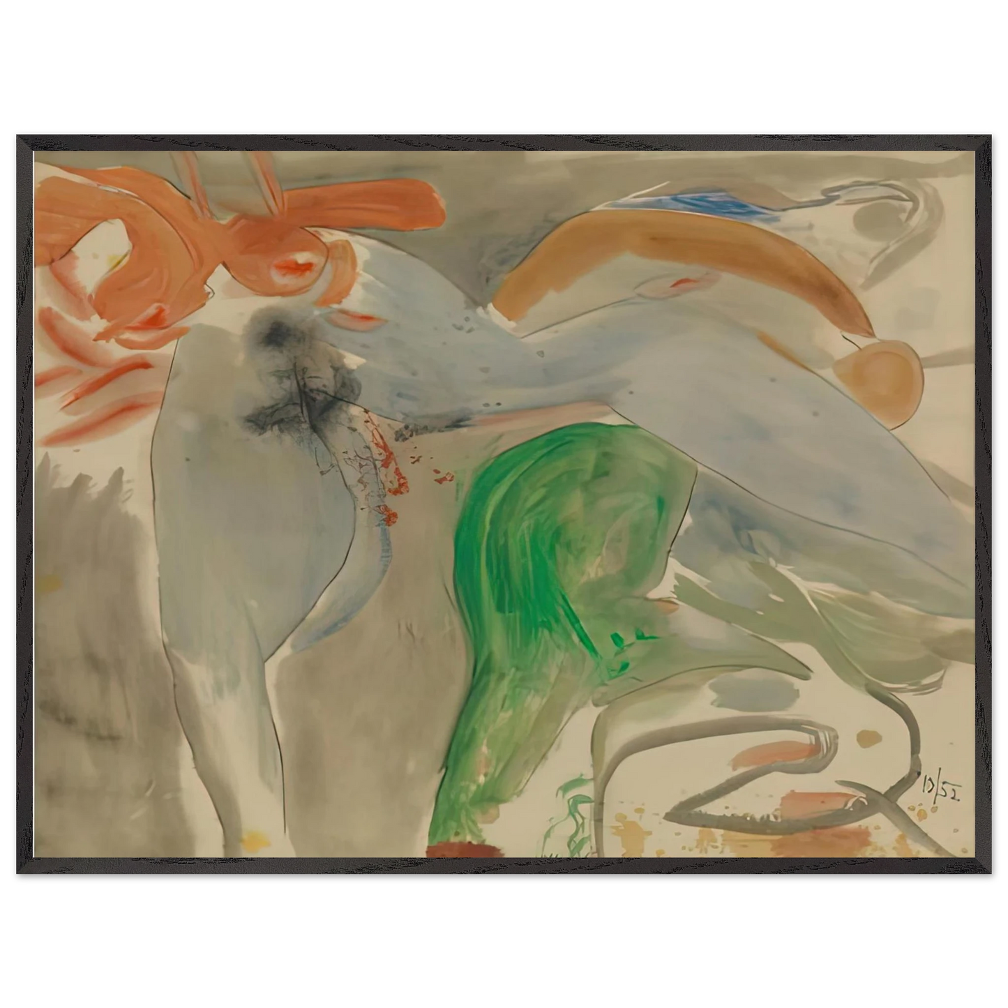 Helen Frankenthaler - Scene with Nude, 1952- Wall Art - 21x29.7 cm / 8x12" - Premium Wooden Framed Poster With Fine Art Paper-canvas - White frame
