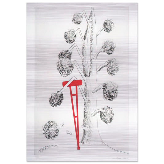 TREE WITH RED CRUTCH 1998 - Louise Bourgeois Brushed Aluminum Print - 70x100 cm / 28x40 inches | Louise Bourgeois Aluminum Print | Louise Bourgeois Prints
