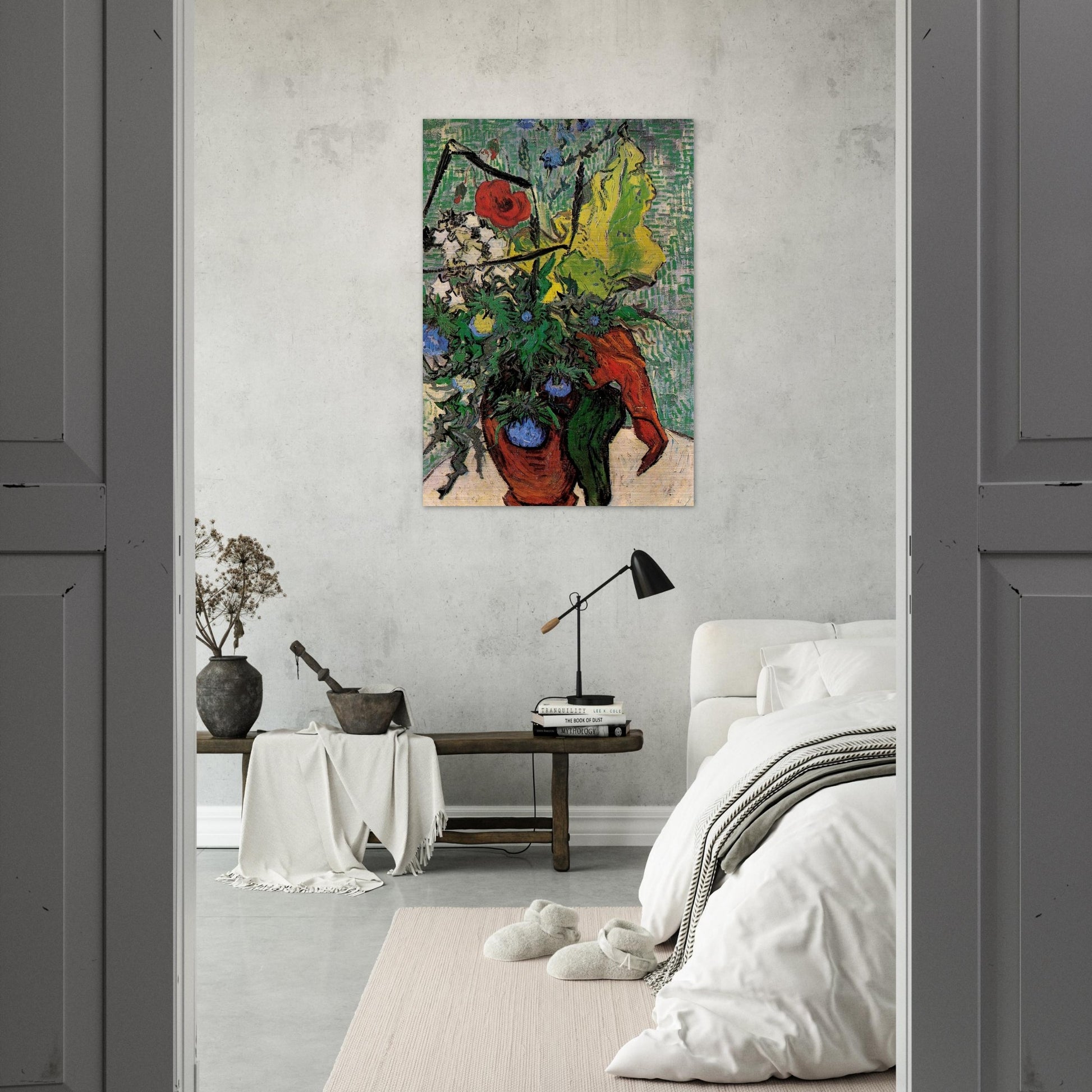 Wild Flowers and Thistles in a Vase - Vincent van Gogh Brushed Aluminum Print - 70x100 cm / 28x40 inches | Vincent van Gogh Aluminum Print | Vincent van Gogh Prints