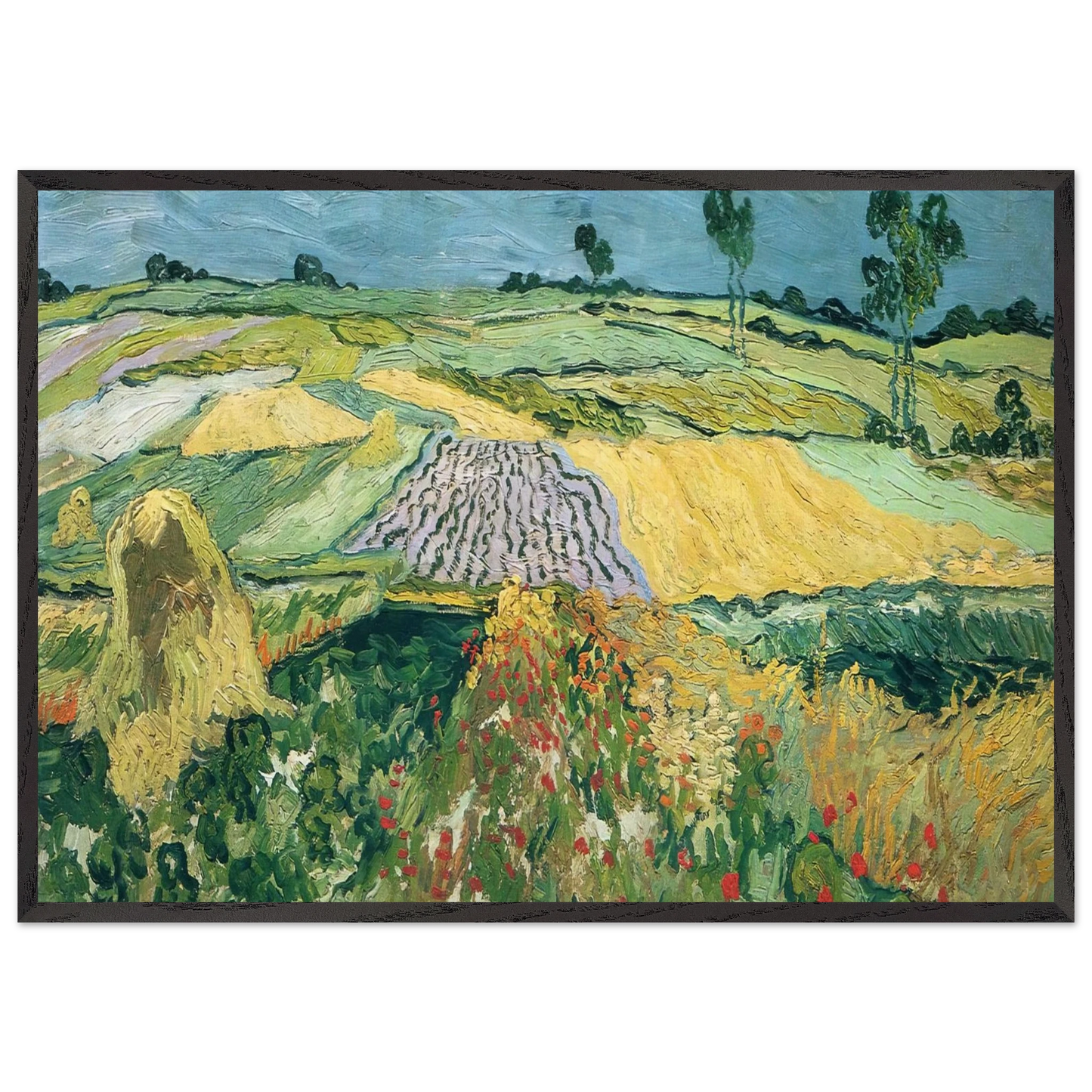 Wheatfields - Vincent van Gogh 70x100 cm / 28x40 inches Framed Art Print – Black Wooden Frame