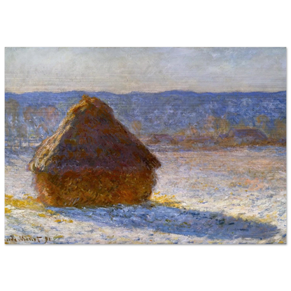 Grainstack, Snow Effect, Morning - claude monet Brushed Aluminum Print - 70x100 cm / 28x40 inches | claude monet Aluminum Print | claude monet Prints