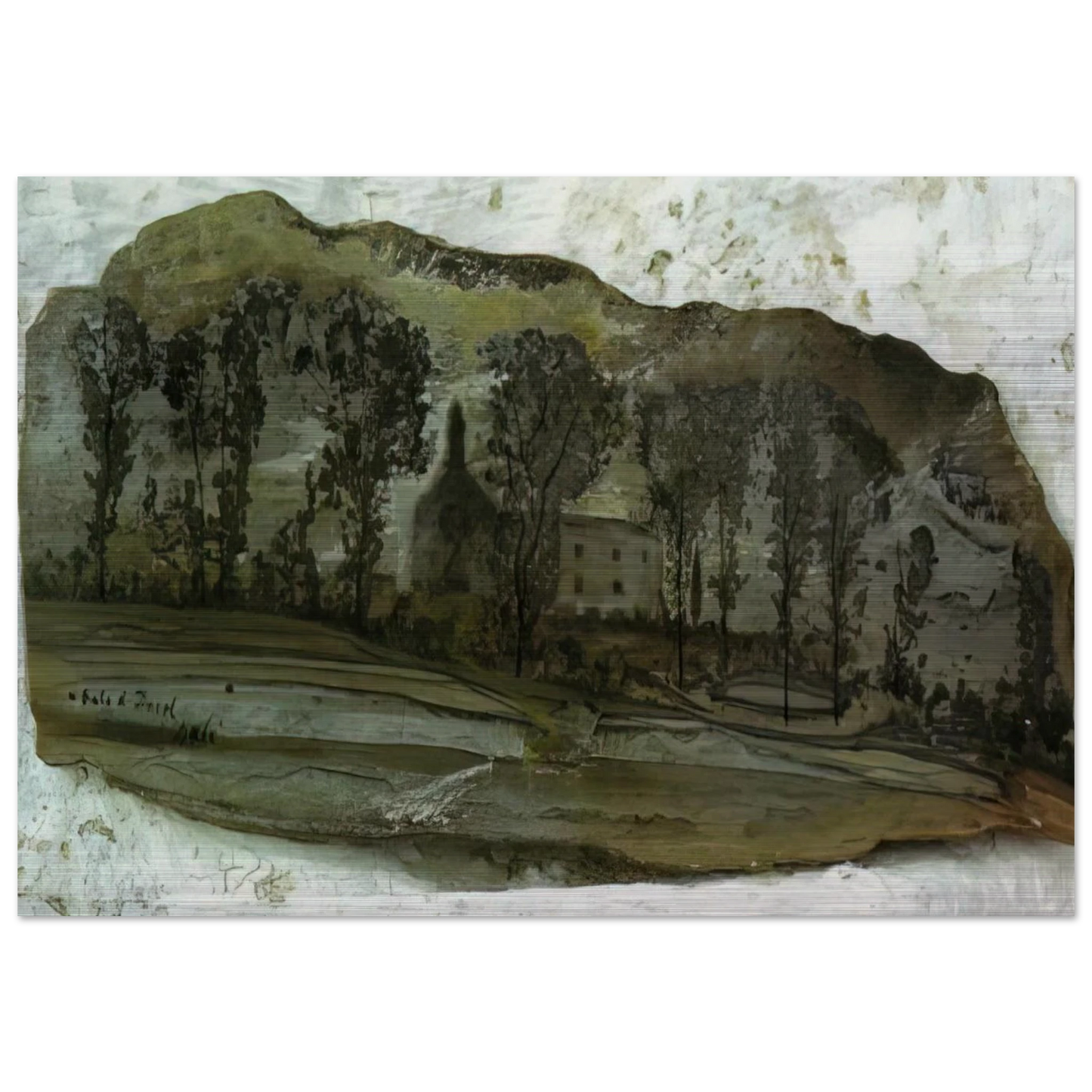 VIEW OF PUBOL - Salvador Dali Brushed Aluminum Print - 70x100 cm / 28x40 inches | Salvador Dali Aluminum Print | Salvador Dali Prints