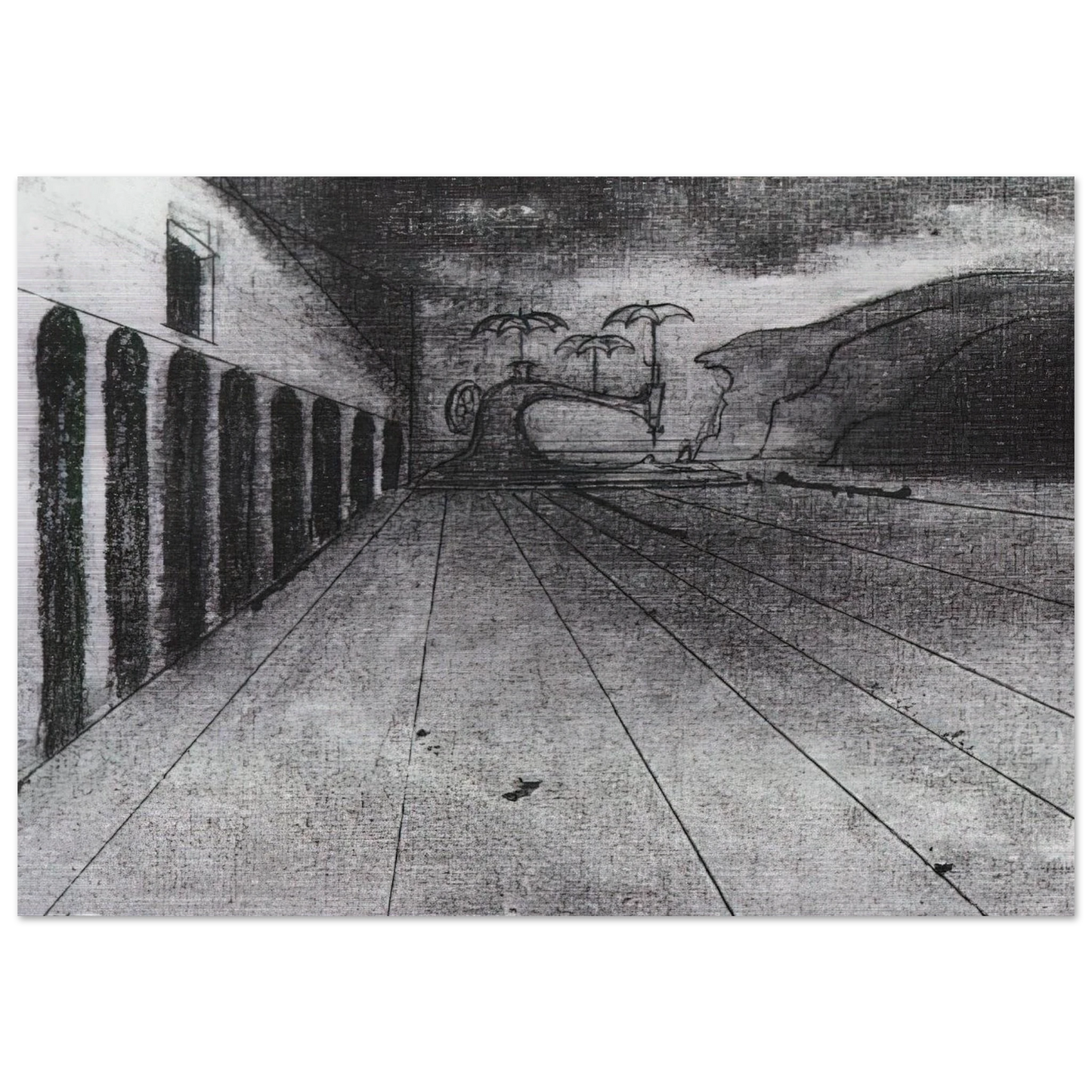 LANDSCAPE AFTER DE CHIRICO UNFINISHED - Salvador Dali Brushed Aluminum Print - 70x100 cm / 28x40 inches | Salvador Dali Aluminum Print | Salvador Dali Prints