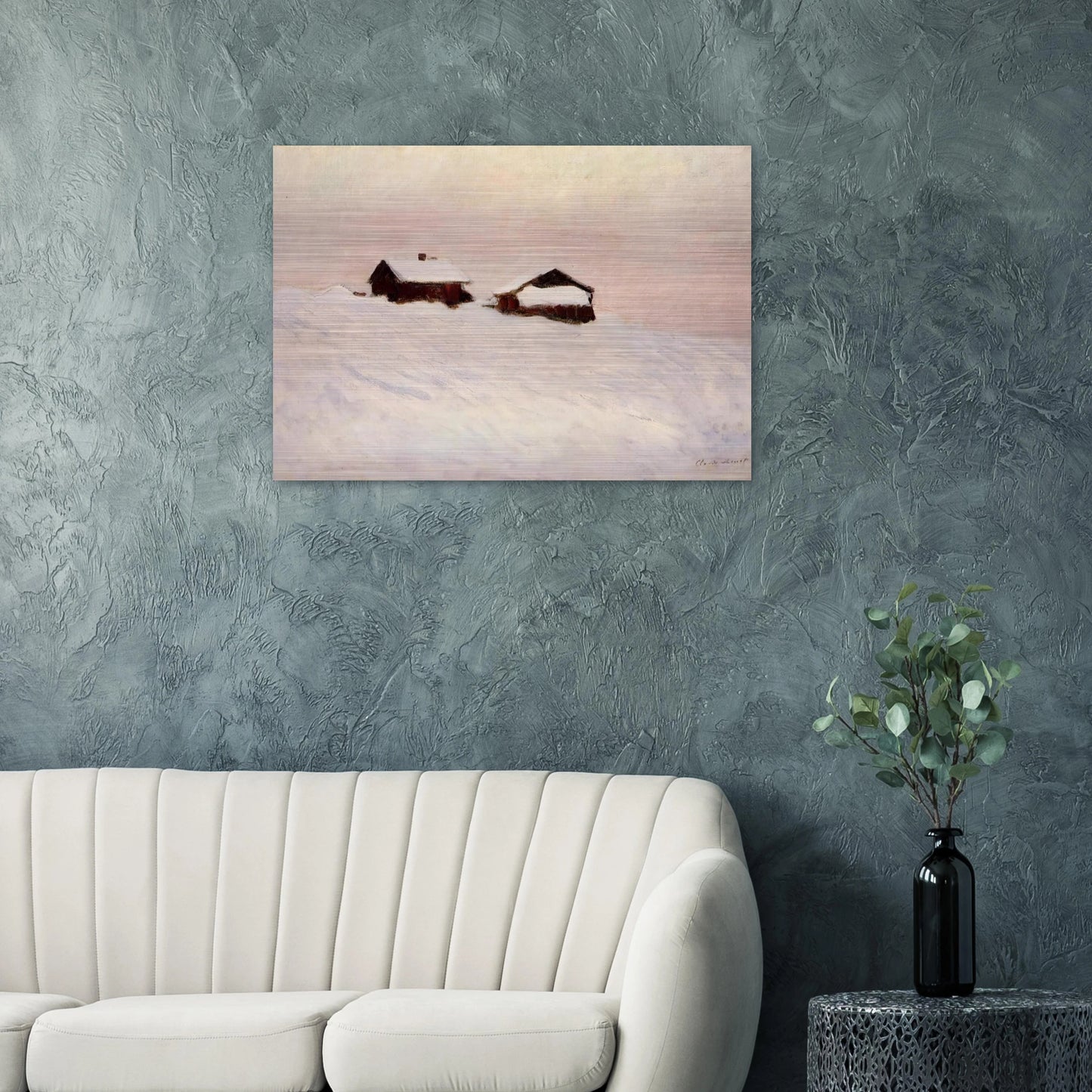 Houses in the Snow - claude monet Brushed Aluminum Print - 70x100 cm / 28x40 inches | claude monet Aluminum Print | claude monet Prints