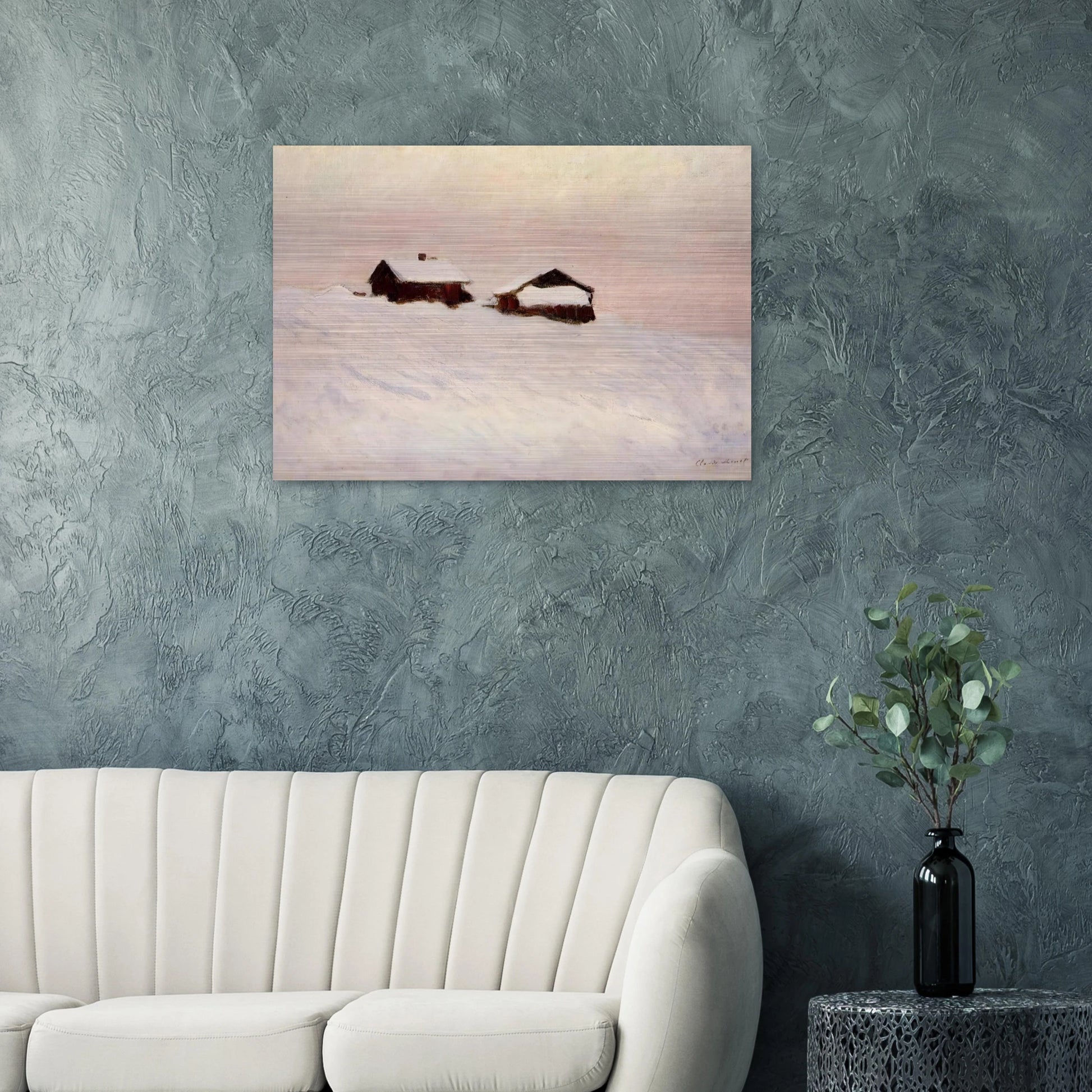 Houses in the Snow - claude monet Brushed Aluminum Print - 70x100 cm / 28x40 inches | claude monet Aluminum Print | claude monet Prints