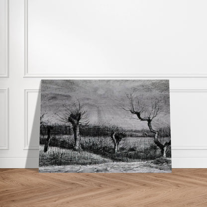 Landscape with Willows and Sun Shining Through the Clouds - Vincent van Gogh Brushed Aluminum Print - 70x100 cm / 28x40 inches | Vincent van Gogh Aluminum Print | Vincent van Gogh Prints