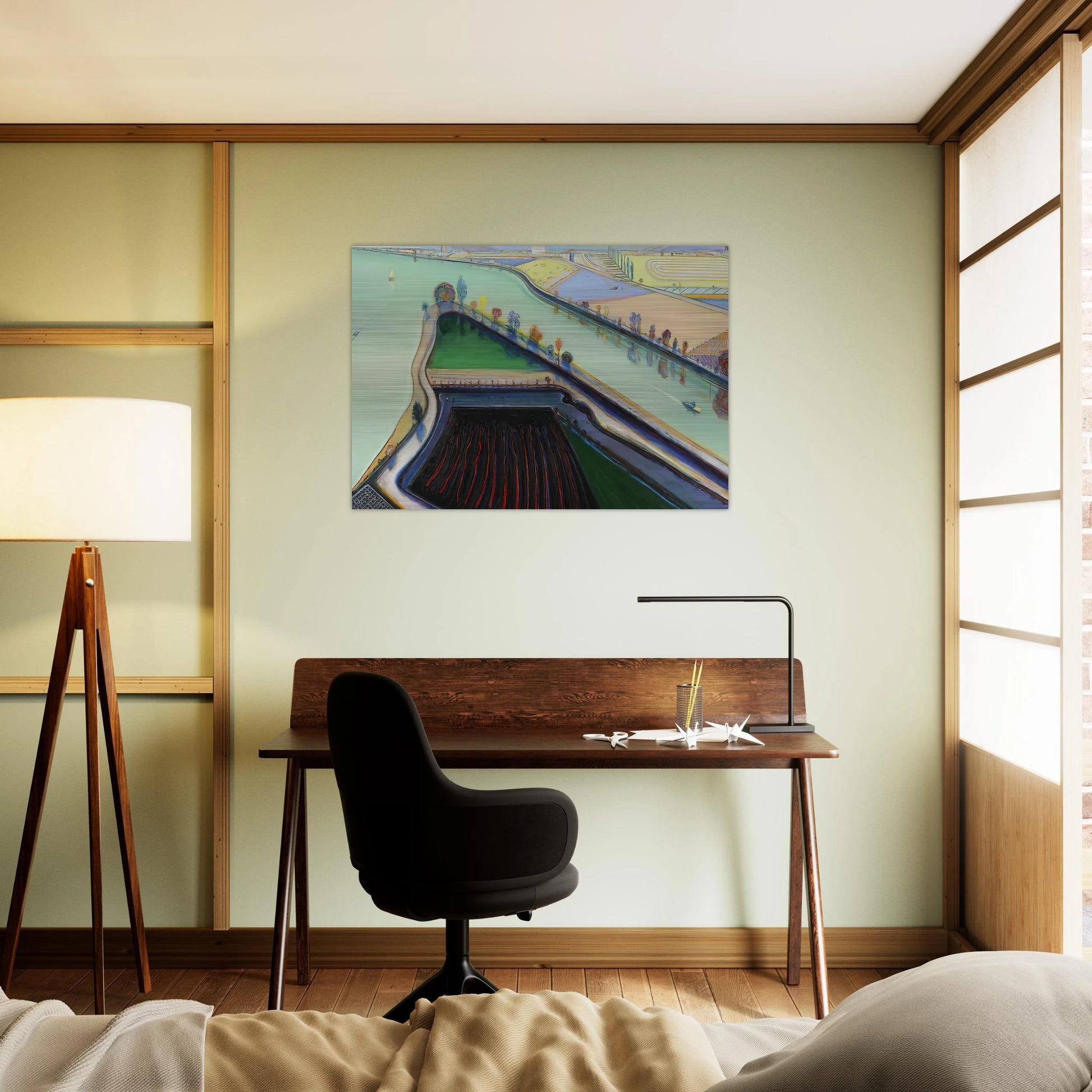 River Boats - 2001 - Wayne Thiebaud Brushed Aluminum Print - 70x100 cm / 28x40 inches | Wayne Thiebaud Aluminum Print | Wayne Thiebaud Prints