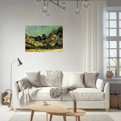 Mountains at Saint-Remy with Dark Cottage - Vincent van Gogh Brushed Aluminum Print - 70x100 cm / 28x40 inches | Vincent van Gogh Aluminum Print | Vincent van Gogh Prints