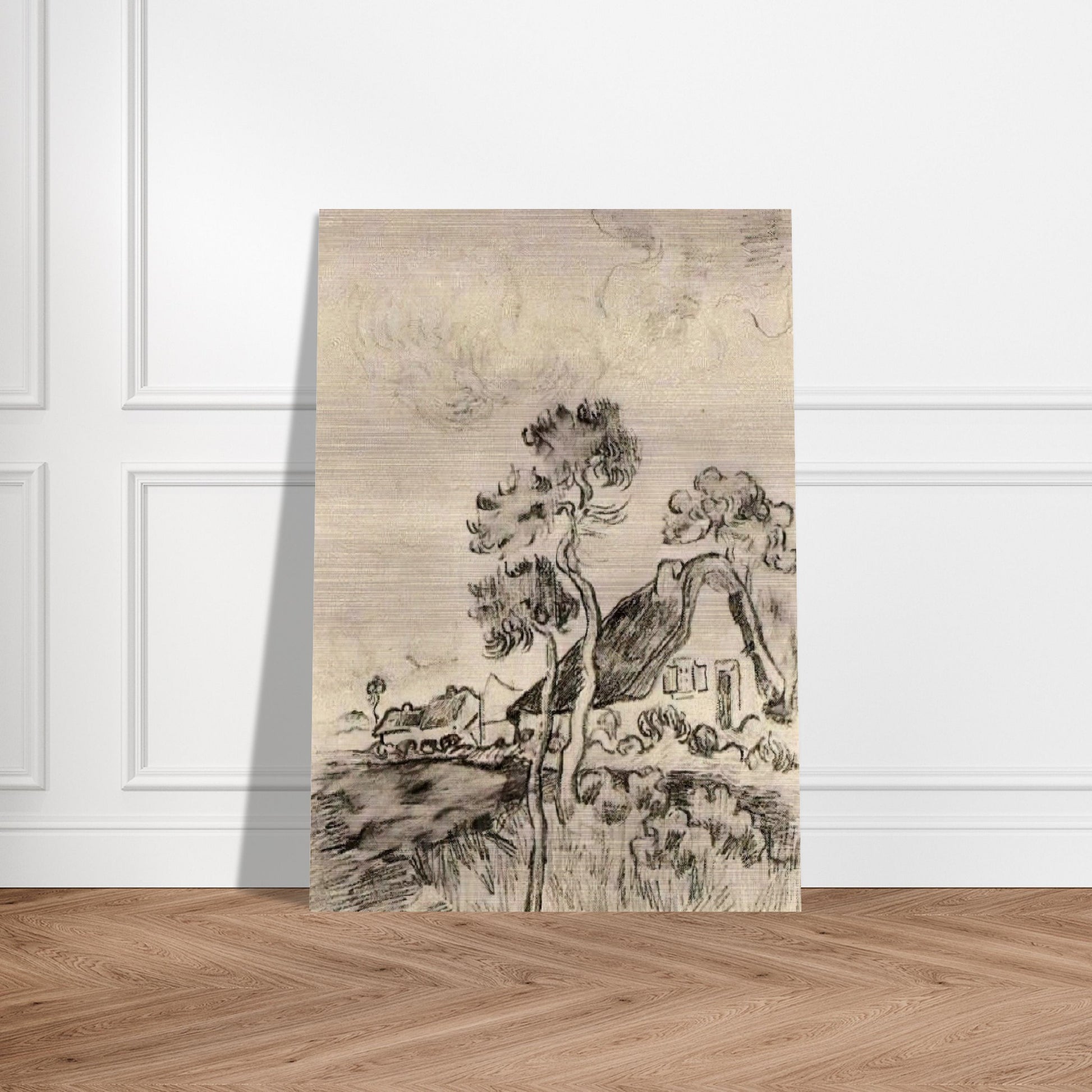 Cottages and Trees - Vincent van Gogh Brushed Aluminum Print - 70x100 cm / 28x40 inches | Vincent van Gogh Aluminum Print | Vincent van Gogh Prints