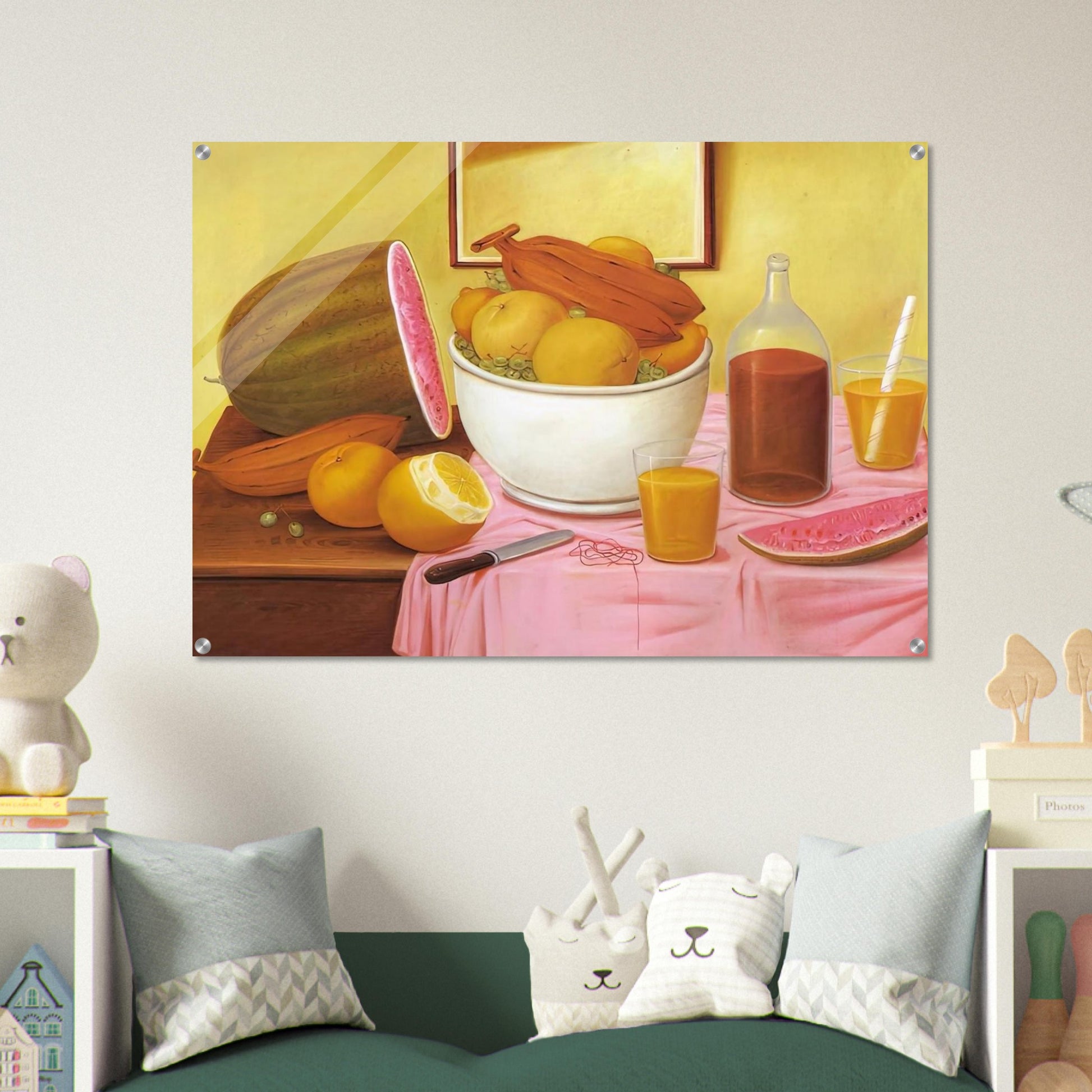 STILL LIFE WITH ORANGEADE - Fernando Botero Acrylic Print - 70x100 cm / 28x40″ inches