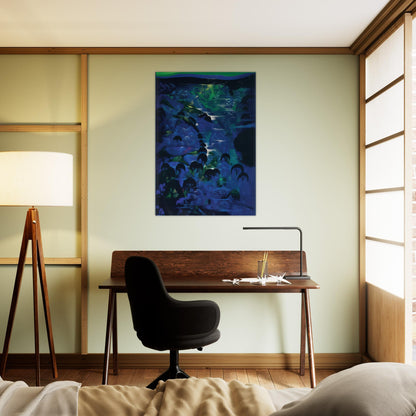 Beneath an Emerald Sky - Eyvind Earle Brushed Aluminum Print - 70x100 cm / 28x40 inches | Eyvind Earle Aluminum Print | Eyvind Earle Prints