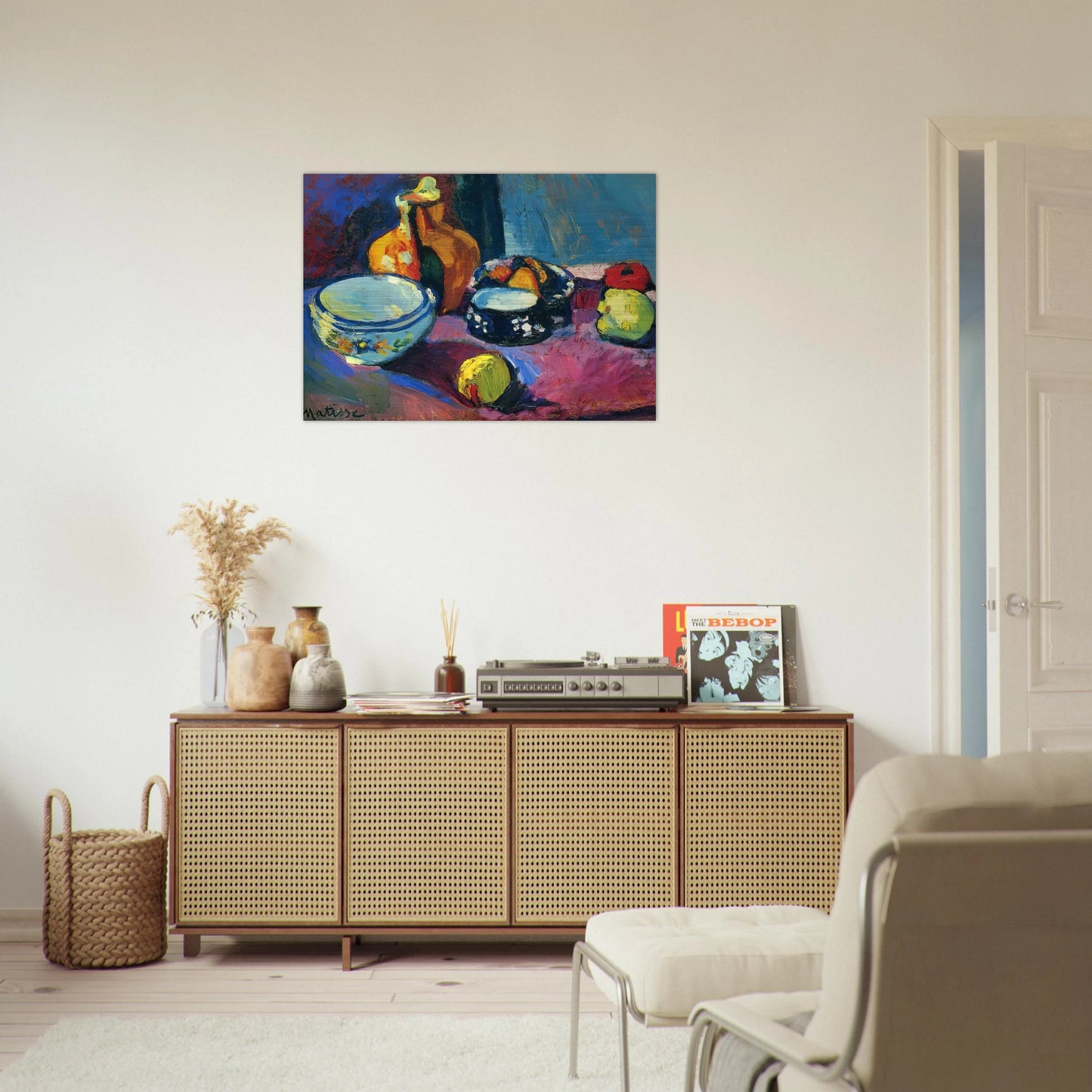 DISHES AND FRUIT ON A RED AND BLACK CARPET 1901 - Henri Matisse Brushed Aluminum Print - 70x100 cm / 28x40 inches | Henri Matisse Aluminum Print | Henri Matisse Prints