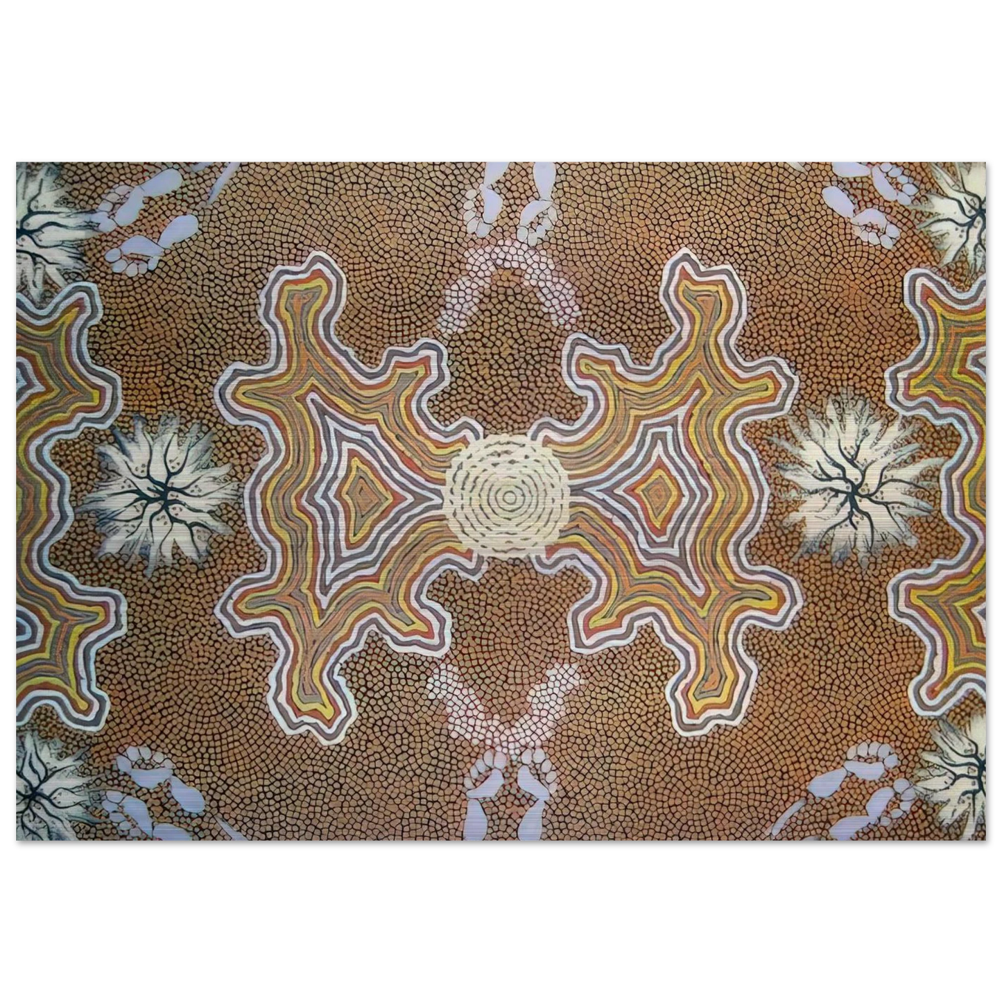 Men's Dreaming - 1994 - Clifford Possum Tjapaltjarri Brushed Aluminum Print - 70x100 cm / 28x40 inches | Clifford Possum Tjapaltjarri Aluminum Print | Clifford Possum Tjapaltjarri Prints