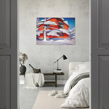 Pine Tree and Red House, Winter City - 1924 - Lawren Harris Brushed Aluminum Print - 70x100 cm / 28x40 inches | Lawren Harris Aluminum Print | Lawren Harris Prints