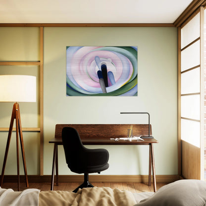Grey Blue and Black, Pink Circle - Georgia O'Keeffe Brushed Aluminum Print - 70x100 cm / 28x40 inches | Georgia O'Keeffe Aluminum Print | Georgia O'Keeffe Prints