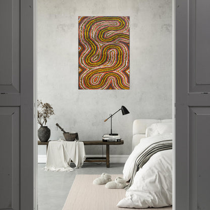 Worm Dreaming Napperby - 1996 - Clifford Possum Tjapaltjarri Brushed Aluminum Print - 70x100 cm / 28x40 inches | Clifford Possum Tjapaltjarri Aluminum Print | Clifford Possum Tjapaltjarri Prints