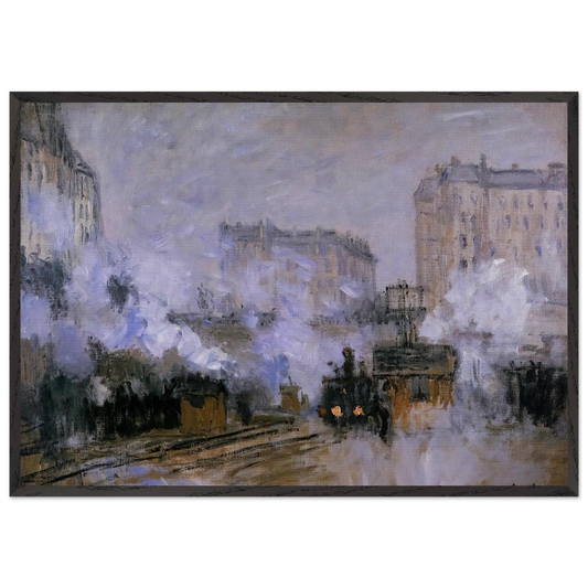 Saint-Lazare Station Arrival of a Train - claude monet 70x100 cm / 28x40 inches Framed Art Print – Black Wooden Frame