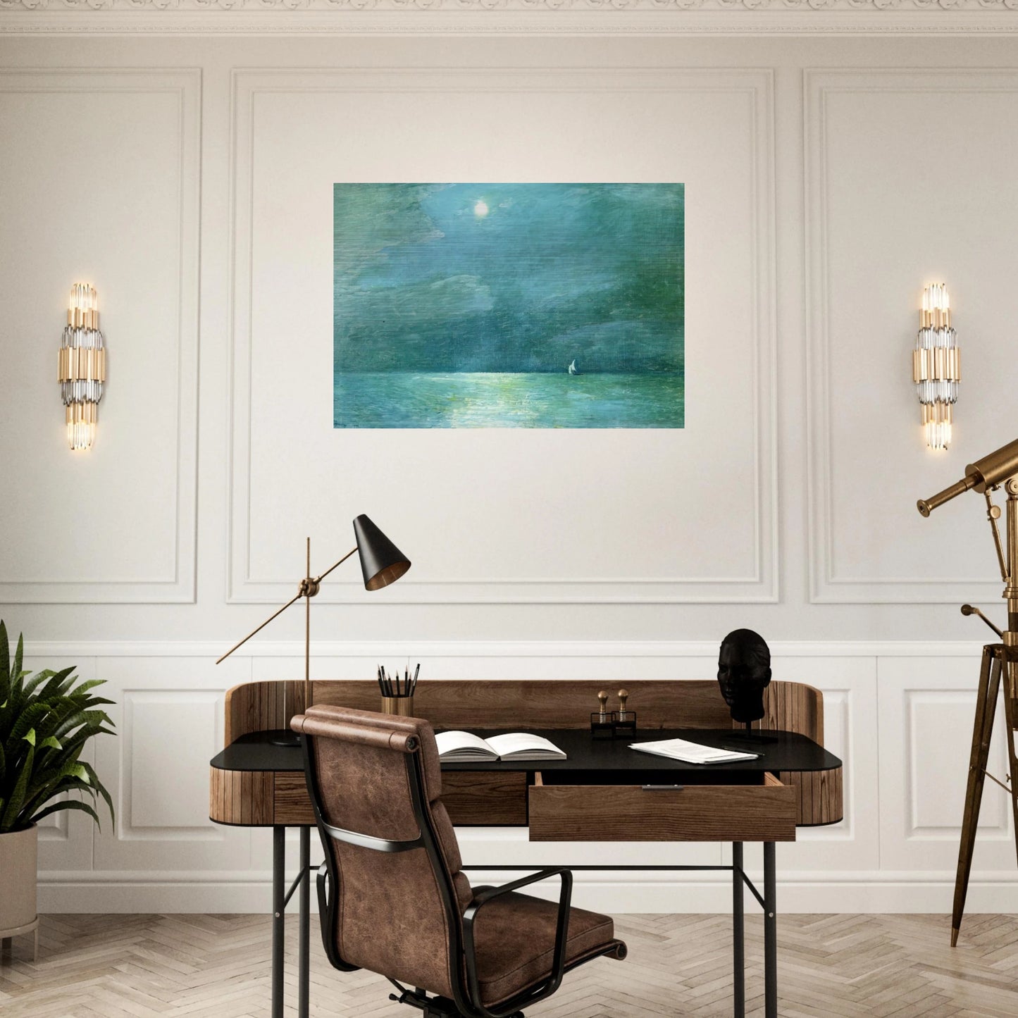 Moonlight on the Sound - Childe Hassam Brushed Aluminum Print - 70x100 cm / 28x40 inches | Childe Hassam Aluminum Print | Childe Hassam Prints