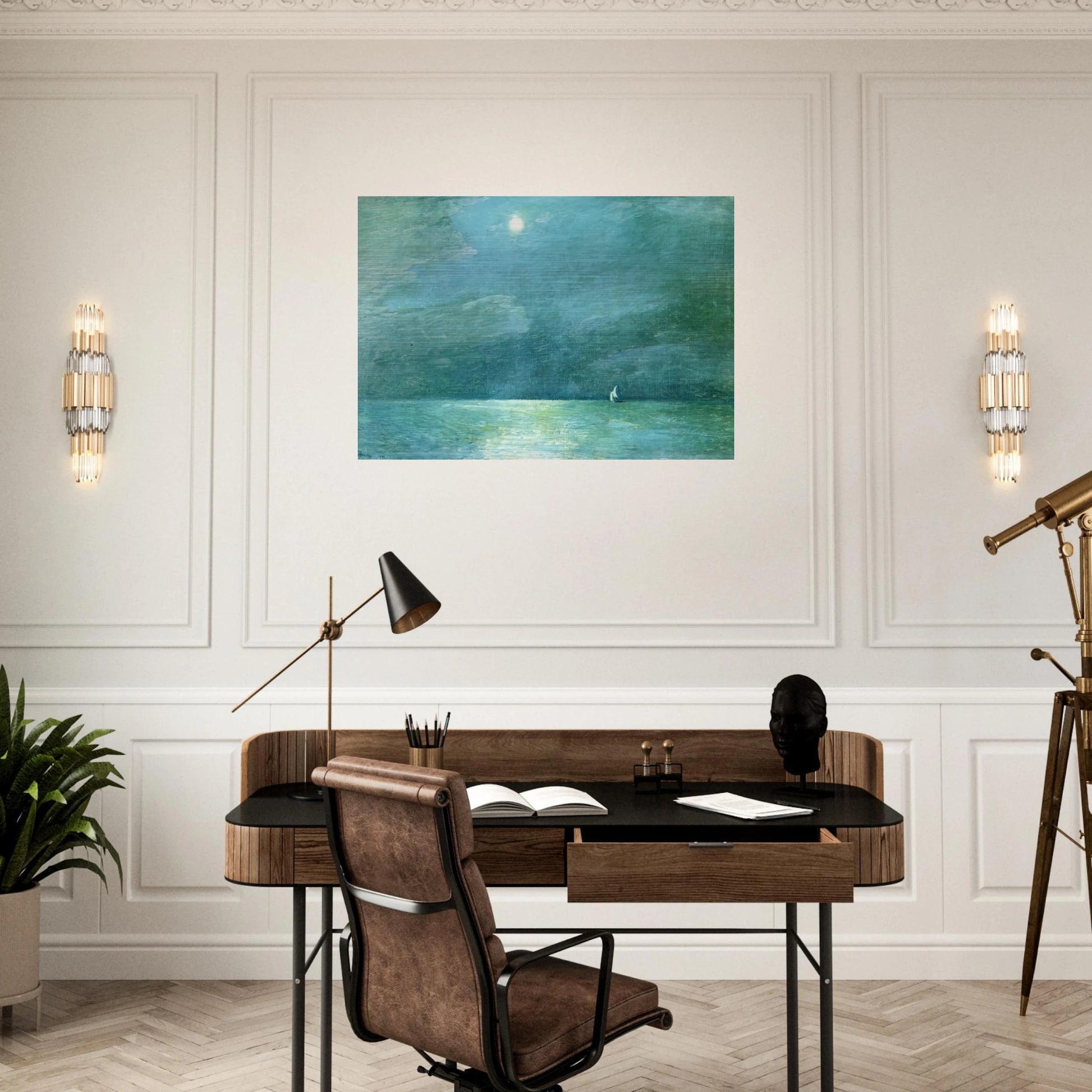 Moonlight on the Sound - Childe Hassam Brushed Aluminum Print - 70x100 cm / 28x40 inches | Childe Hassam Aluminum Print | Childe Hassam Prints