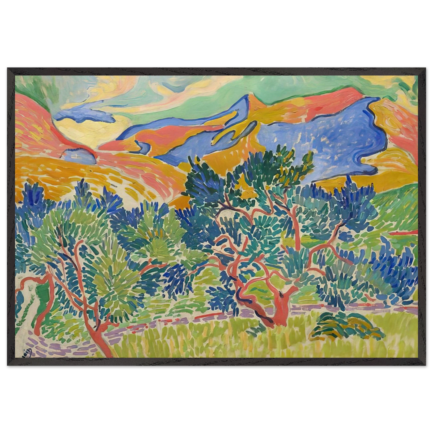 MOUNTAINS AT COLLIOURE 1905 - Andre Derain 70x100 cm / 28x40 inches Framed Art Print – Black Wooden Frame