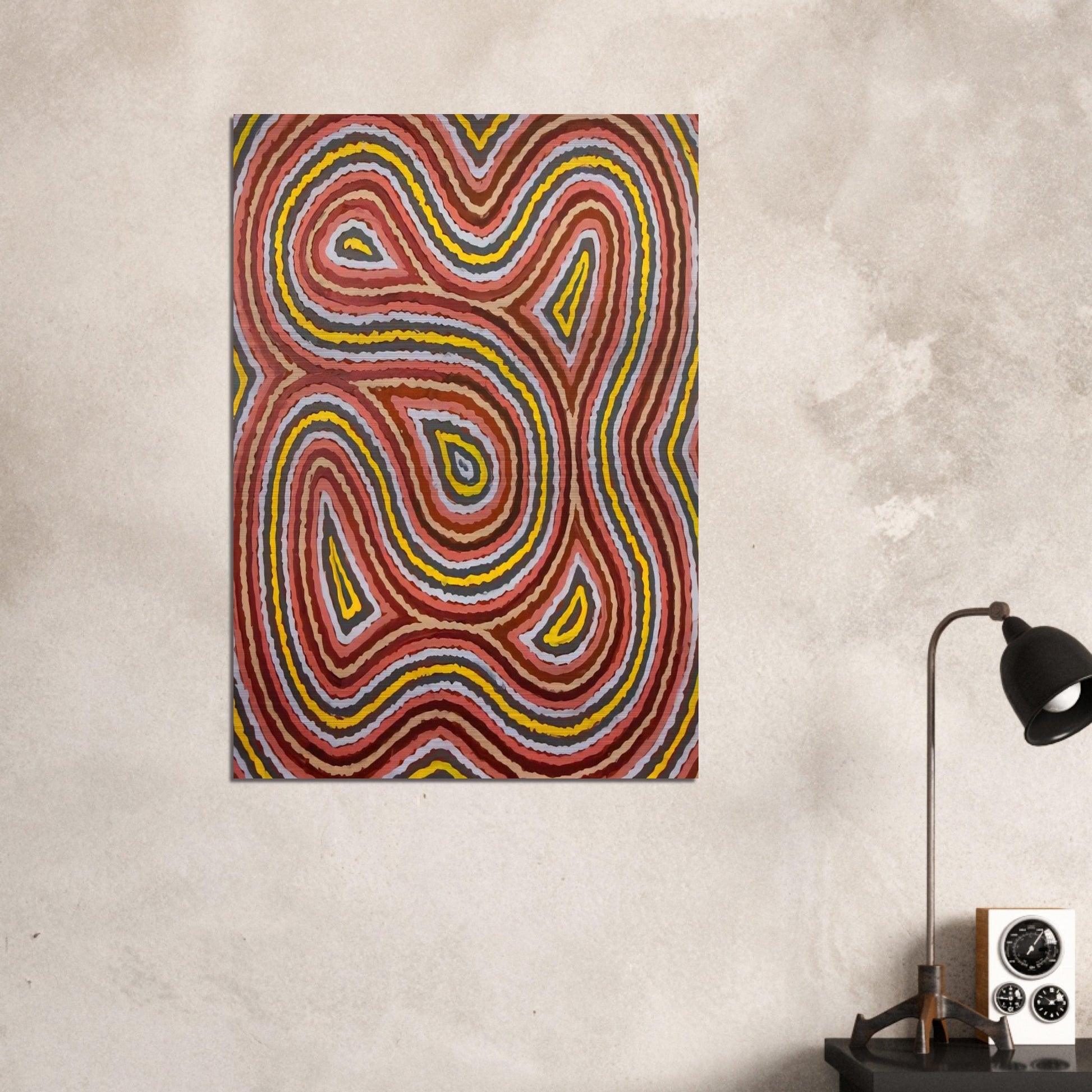 Worm Dreaming - 1998 - Clifford Possum Tjapaltjarri Brushed Aluminum Print - 70x100 cm / 28x40 inches | Clifford Possum Tjapaltjarri Aluminum Print | Clifford Possum Tjapaltjarri Prints