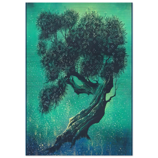 Solitary Bonsai - Eyvind Earle Brushed Aluminum Print - 70x100 cm / 28x40 inches | Eyvind Earle Aluminum Print | Eyvind Earle Prints