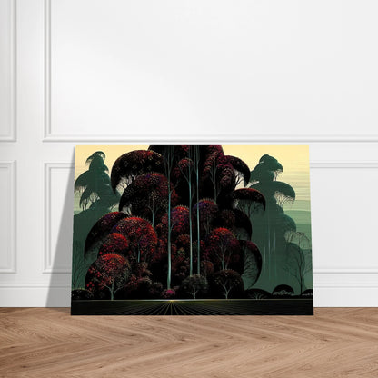 Crimson Autumn - Eyvind Earle Brushed Aluminum Print - 70x100 cm / 28x40 inches | Eyvind Earle Aluminum Print | Eyvind Earle Prints