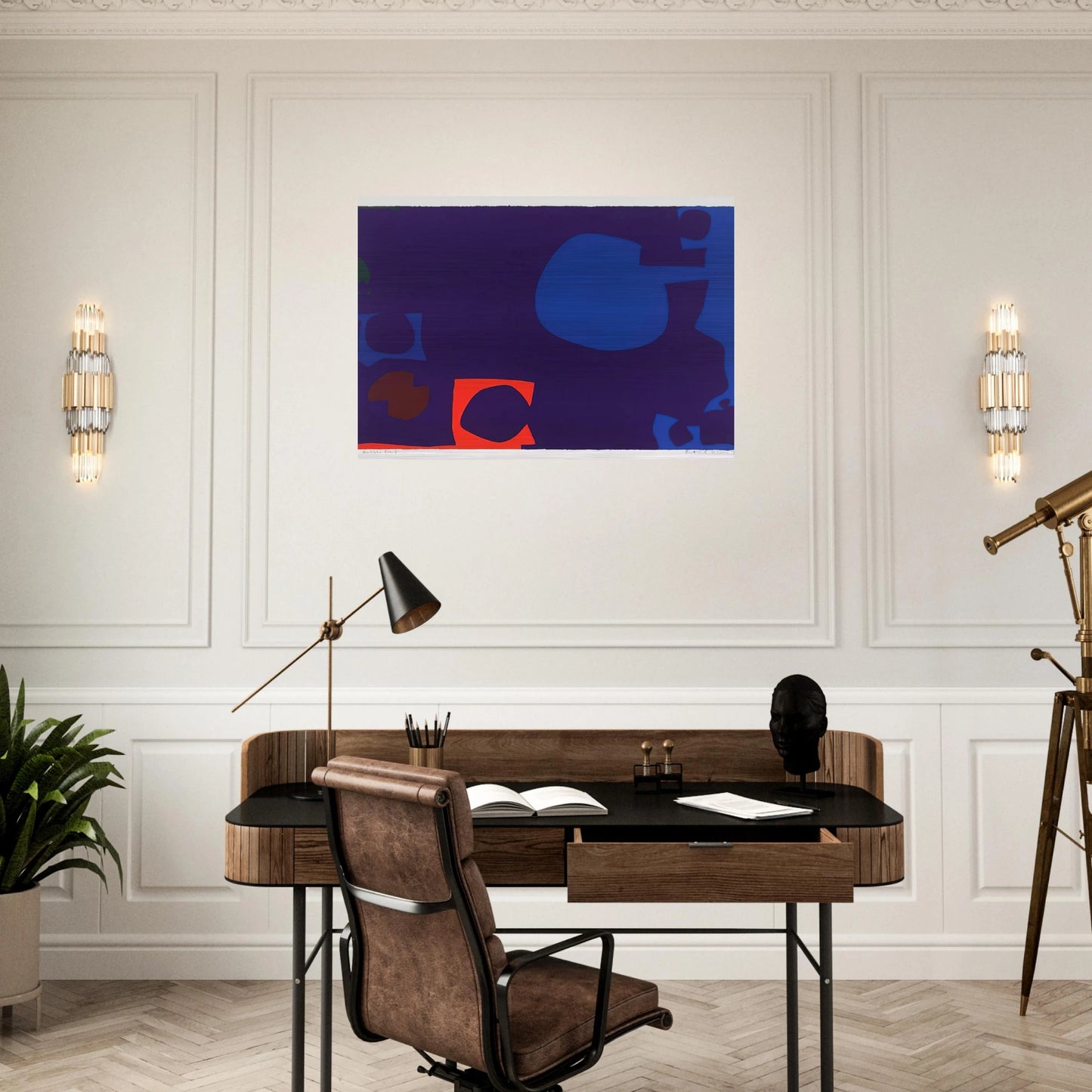 Blue and Deep Violet with Orange, Brown and Green - 1970 - Patrick Heron Brushed Aluminum Print - 70x100 cm / 28x40 inches | Patrick Heron Aluminum Print | Patrick Heron Prints