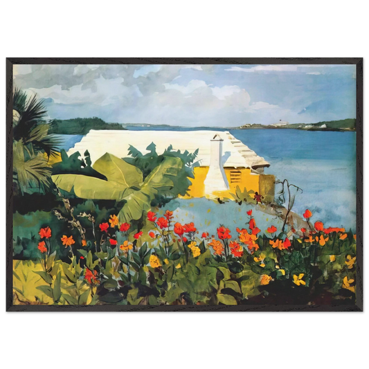 FLOWER GARDEN AND BUNGALOW BERMUDA - Winslow Homer 70x100 cm / 28x40 inches Framed Art Print – Black Wooden Frame