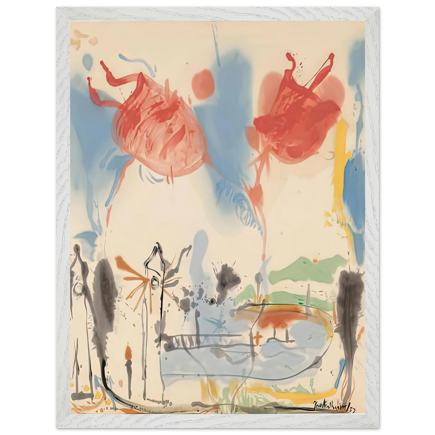 Helen Frankenthaler - Round Trip, 1957- Wall Art - 21x29.7 cm / 8x12" - Premium Wooden Framed Poster With Fine Art Paper-canvas - White frame