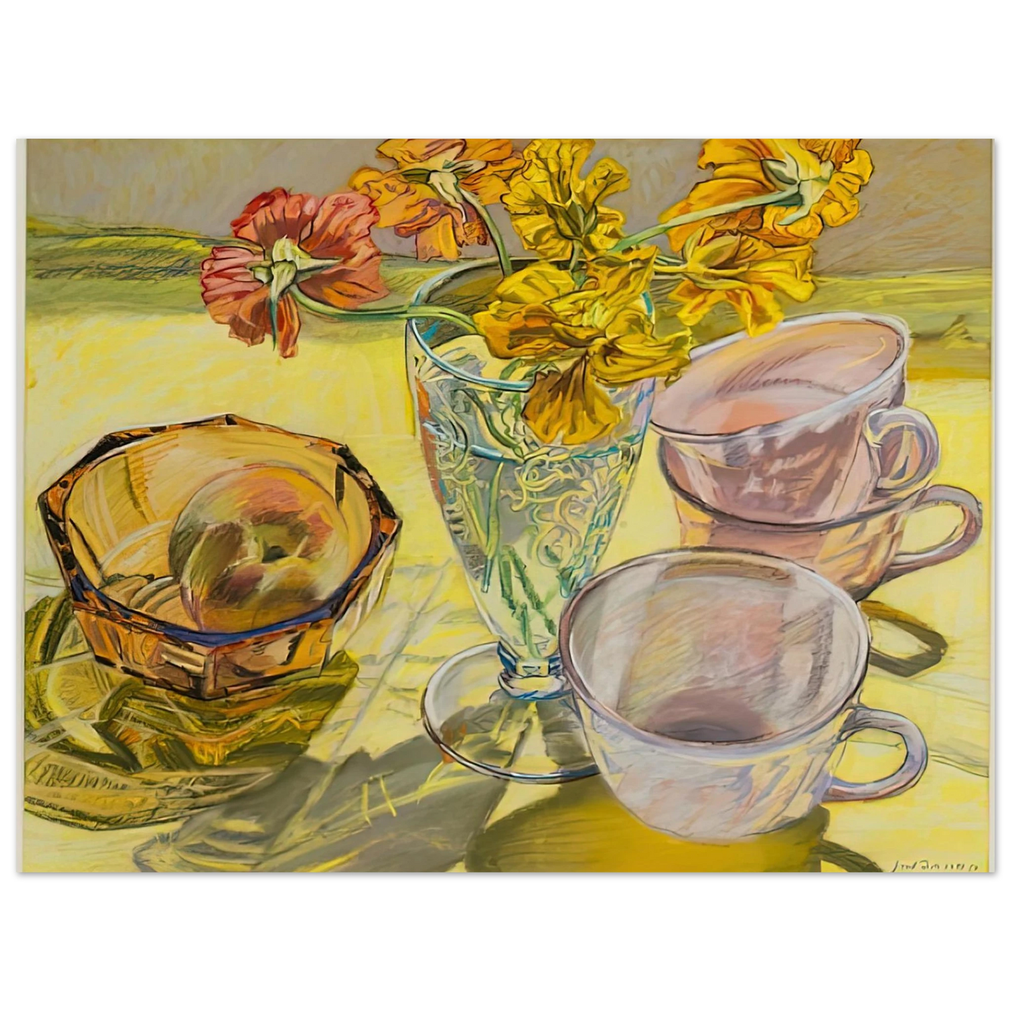 Janet Fish - NASTURTIUMS AND PINK CUPS 1981  75x100 cm / 30x40inches Fine Art Poster