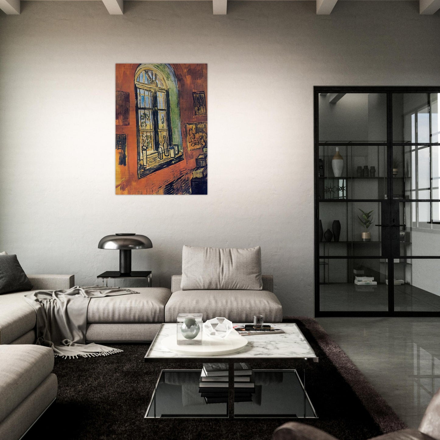 Window of Vincent's Studio at the Asylum - Vincent van Gogh Brushed Aluminum Print - 70x100 cm / 28x40 inches | Vincent van Gogh Aluminum Print | Vincent van Gogh Prints