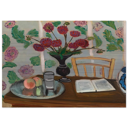 STILL LIFE BOUQUET OF DAHLIAS AND WHITE BOOK 1923 - Henri Matisse Brushed Aluminum Print - 70x100 cm / 28x40 inches | Henri Matisse Aluminum Print | Henri Matisse Prints