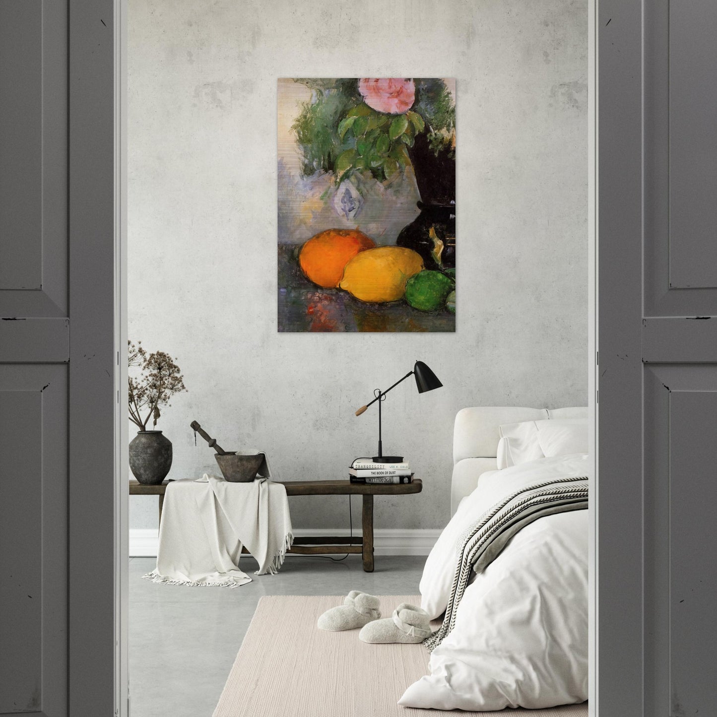 Flowers and Fruit - Paul Cézanne Brushed Aluminum Print - 70x100 cm / 28x40 inches | Paul Cézanne Aluminum Print | Paul Cézanne Prints