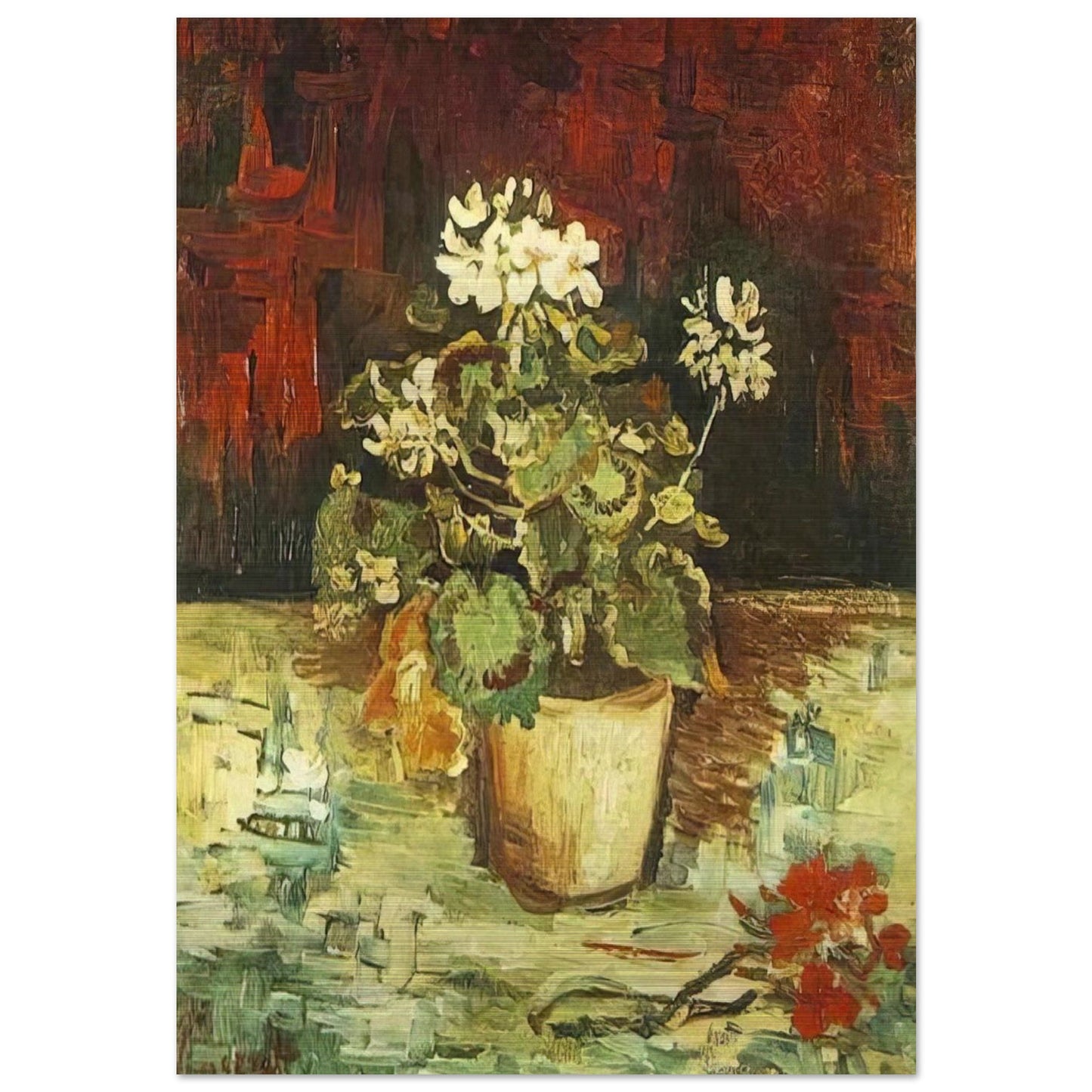 Geranium in a Flowerpot - Vincent van Gogh Brushed Aluminum Print - 70x100 cm / 28x40 inches | Vincent van Gogh Aluminum Print | Vincent van Gogh Prints