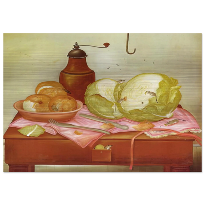 KITCHEN TABLE 1 - Fernando Botero Brushed Aluminum Print - 70x100 cm / 28x40 inches | Fernando Botero Aluminum Print | Fernando Botero Prints