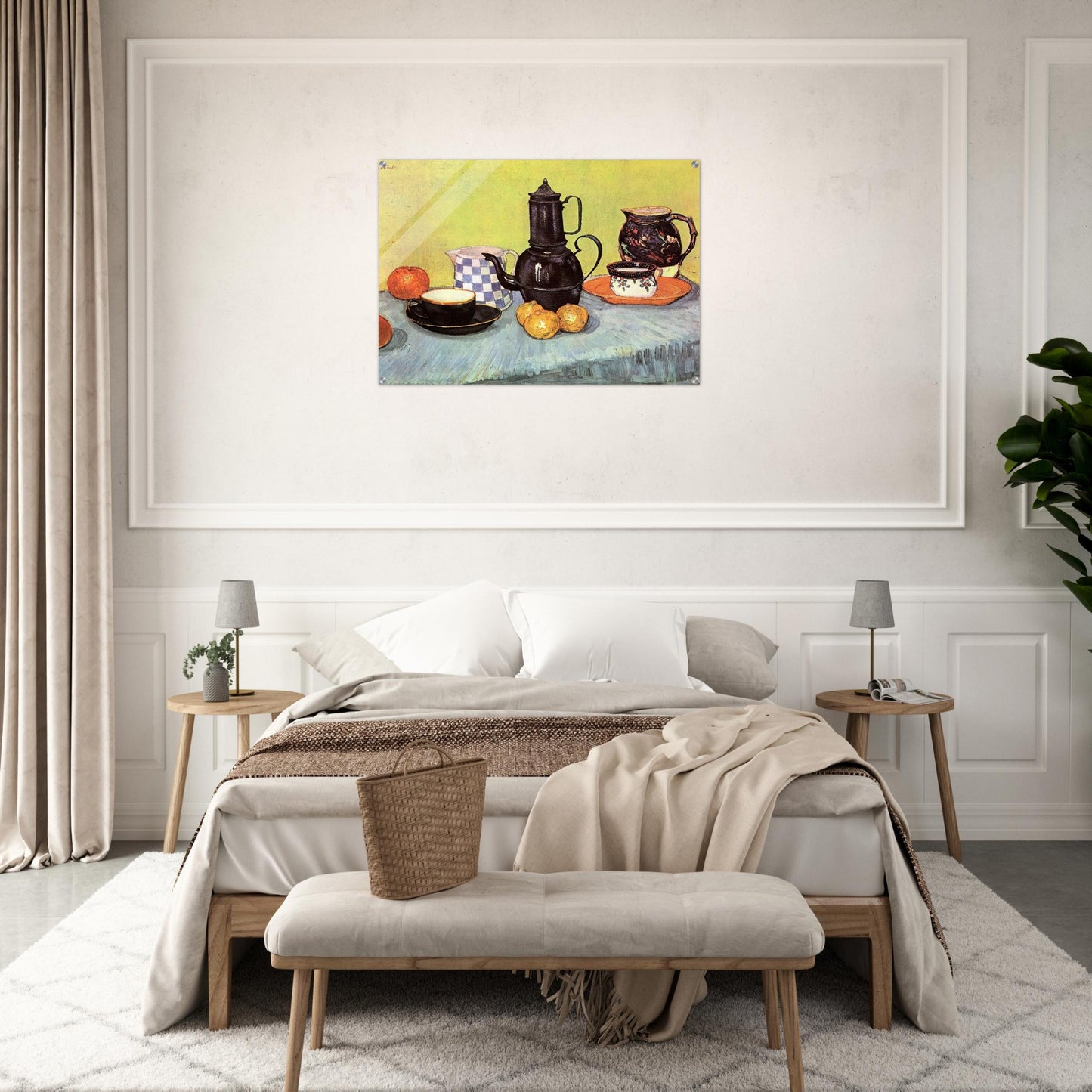 Still Life with Blue Enamel Coffeepot, Earthenware and Fruit - Vincent van Gogh Acrylic Print - 70x100 cm / 28x40″ inches | Vincent van Gogh Wall Art | Vincent van Gogh Prints