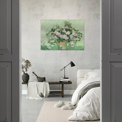 Vase with Pink Roses - Vincent van Gogh Brushed Aluminum Print - 70x100 cm / 28x40 inches | Vincent van Gogh Aluminum Print | Vincent van Gogh Prints
