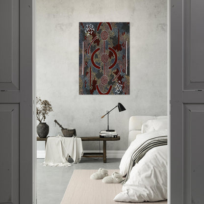 Honey Ant Dreaming - 1981 - Clifford Possum Tjapaltjarri Brushed Aluminum Print - 70x100 cm / 28x40 inches | Clifford Possum Tjapaltjarri Aluminum Print | Clifford Possum Tjapaltjarri Prints