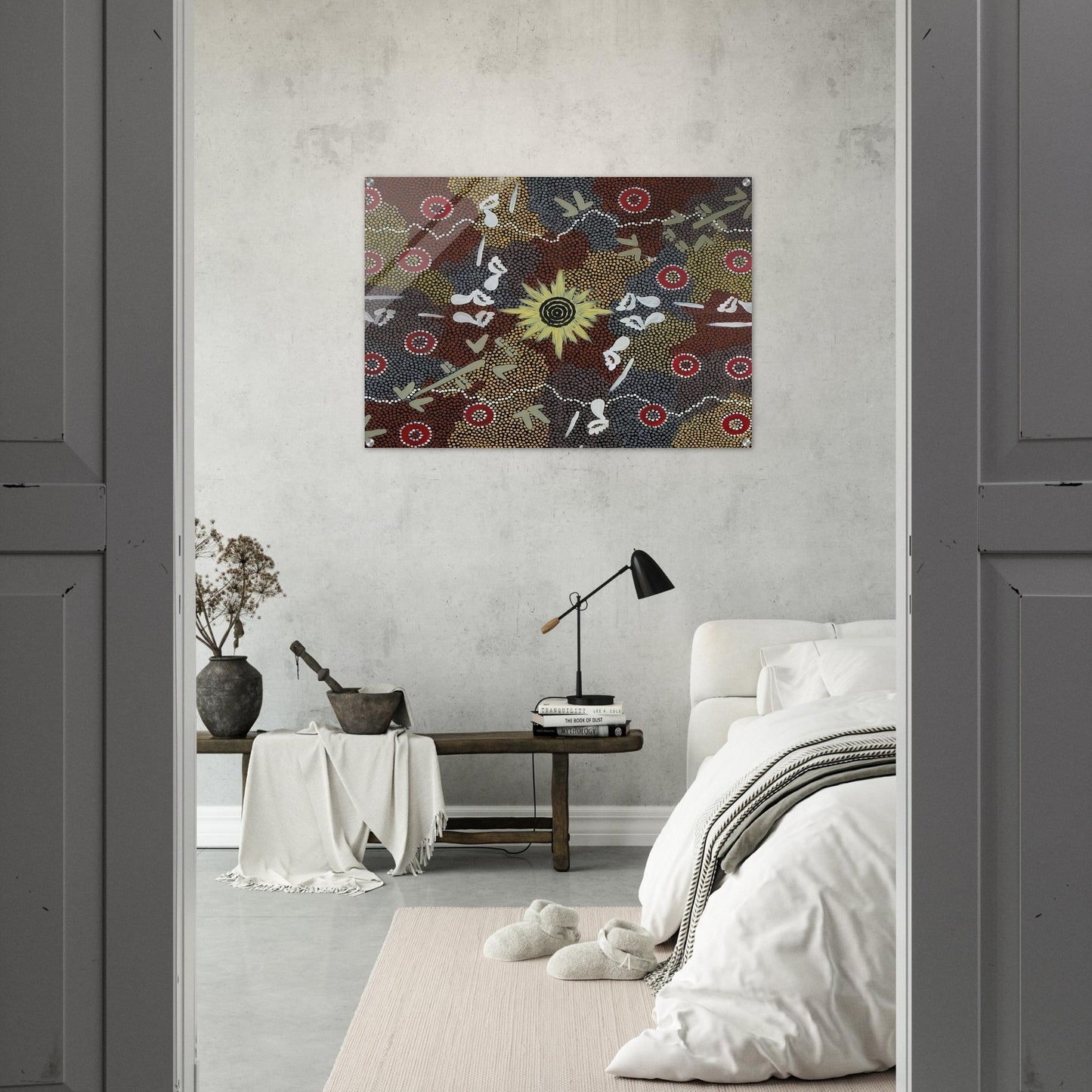 Frog and Kangaroo Dreaming - Native Art - Clifford Possum Tjapaltjarri Acrylic Print - 70x100 cm / 28x40″ inches