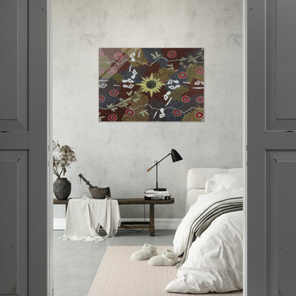 Frog and Kangaroo Dreaming - Native Art - Clifford Possum Tjapaltjarri Acrylic Print - 70x100 cm / 28x40″ inches